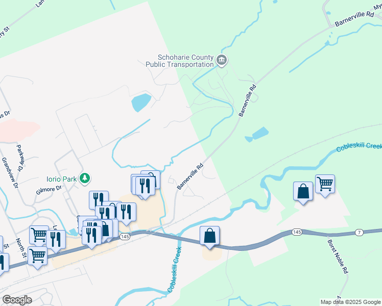 map of restaurants, bars, coffee shops, grocery stores, and more near 183 Barnerville Road in Cobleskill