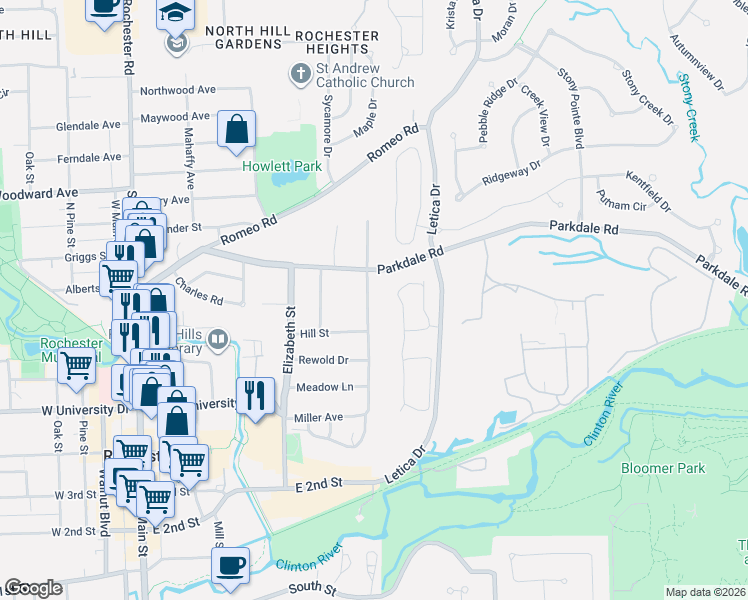 map of restaurants, bars, coffee shops, grocery stores, and more near 762 Miller Avenue in Rochester
