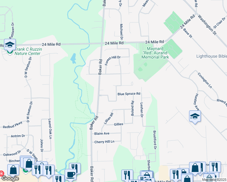 map of restaurants, bars, coffee shops, grocery stores, and more near 34405 Country Meadow Road in New Baltimore
