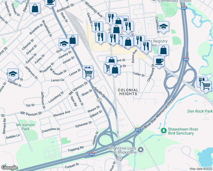 map of restaurants, bars, coffee shops, grocery stores, and more near 17 Wedgewood Drive in Lawrence