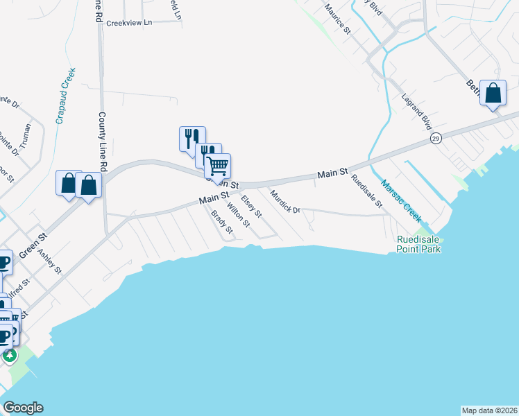 map of restaurants, bars, coffee shops, grocery stores, and more near 50668 Elsey Street in New Baltimore