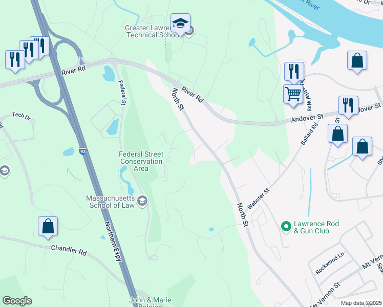map of restaurants, bars, coffee shops, grocery stores, and more near 1205 Spring Valley Drive in Andover