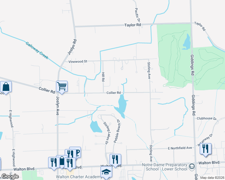 map of restaurants, bars, coffee shops, grocery stores, and more near 1323 Collier Road in Auburn Hills