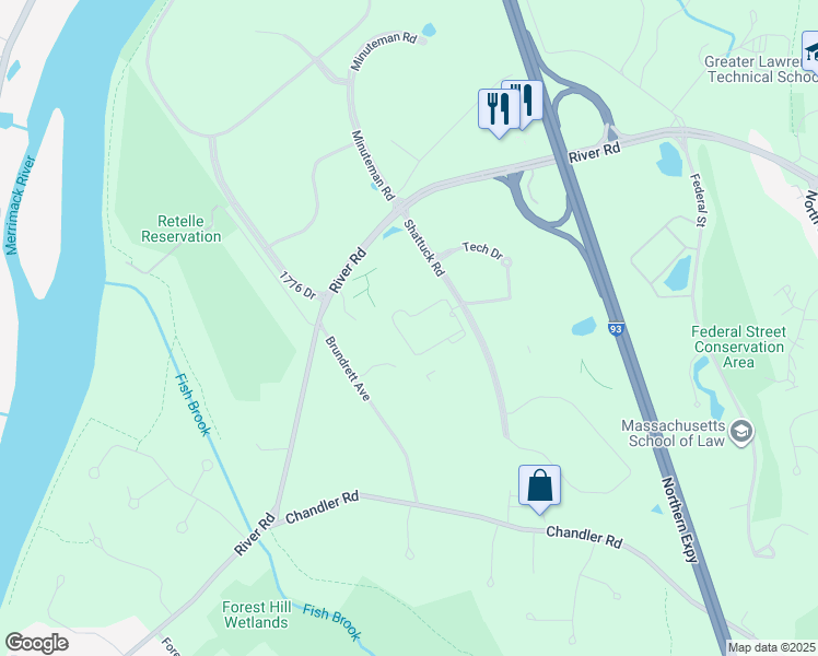 map of restaurants, bars, coffee shops, grocery stores, and more near 30 Shattuck Road in Andover