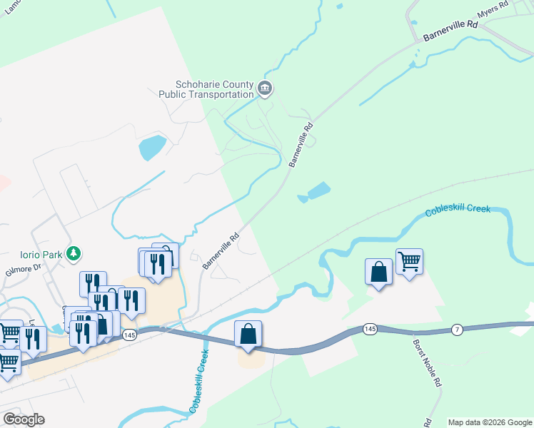 map of restaurants, bars, coffee shops, grocery stores, and more near 195 Barnerville Road in Cobleskill