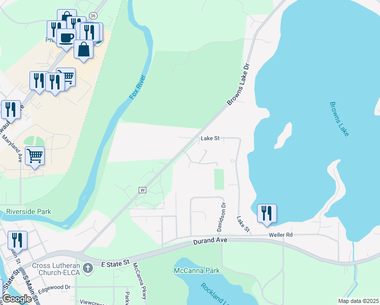 map of restaurants, bars, coffee shops, grocery stores, and more near 833 Browns Lake Drive in Burlington