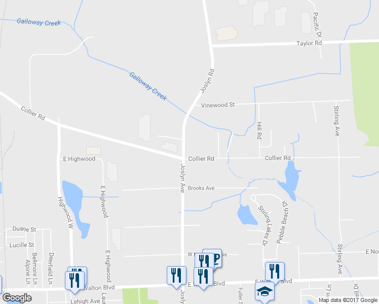 map of restaurants, bars, coffee shops, grocery stores, and more near 3038 Joslyn Road in Auburn Hills