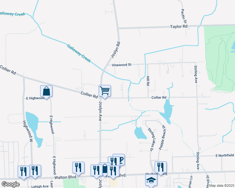 map of restaurants, bars, coffee shops, grocery stores, and more near 1085 Collier Road in Auburn Hills