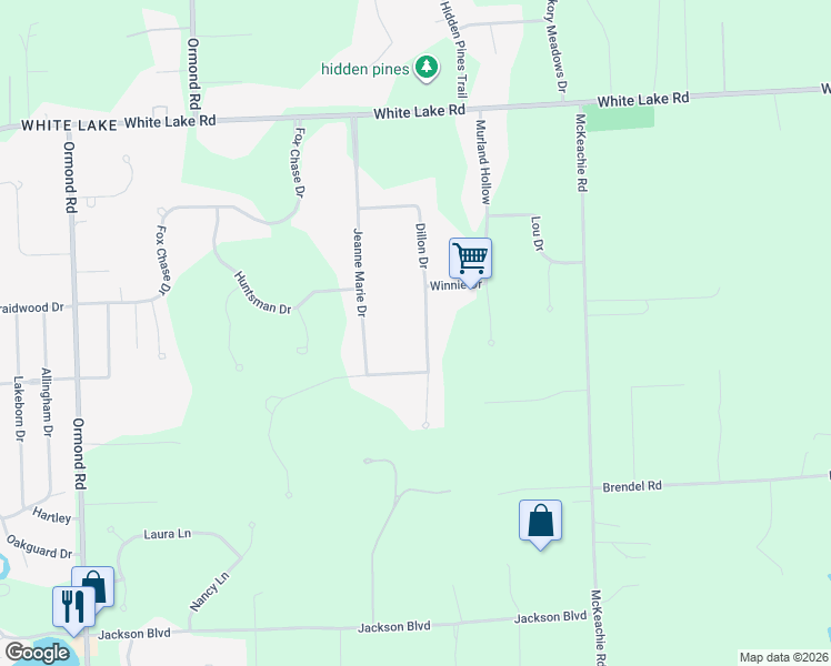 map of restaurants, bars, coffee shops, grocery stores, and more near 5350 Dillon Drive in White Lake charter Township