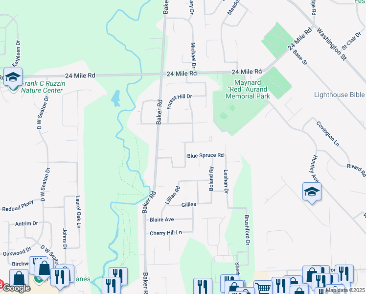 map of restaurants, bars, coffee shops, grocery stores, and more near 34405 Country Meadow Road in New Baltimore