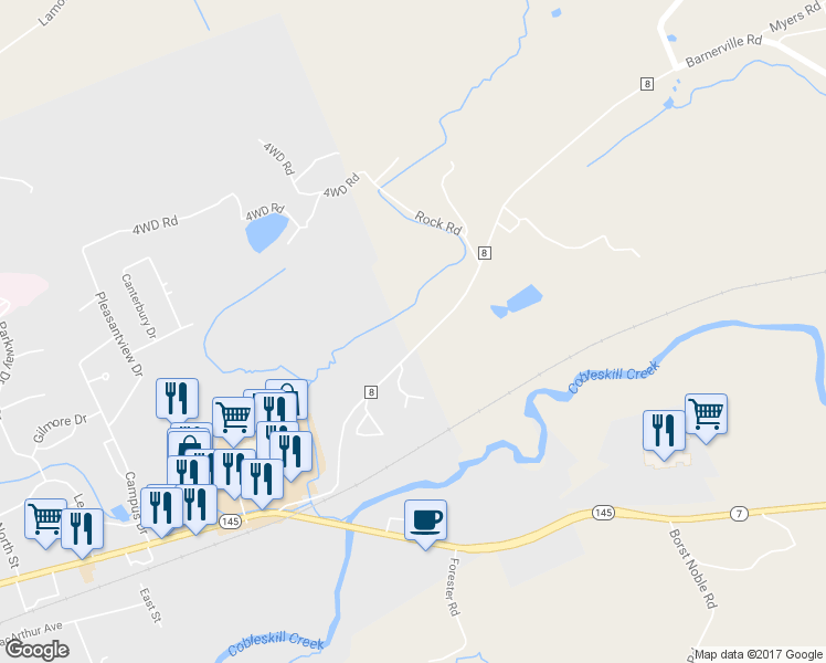 map of restaurants, bars, coffee shops, grocery stores, and more near 195 Barnerville Road in Cobleskill