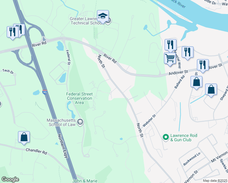 map of restaurants, bars, coffee shops, grocery stores, and more near 1000 Spring Valley Drive in Andover