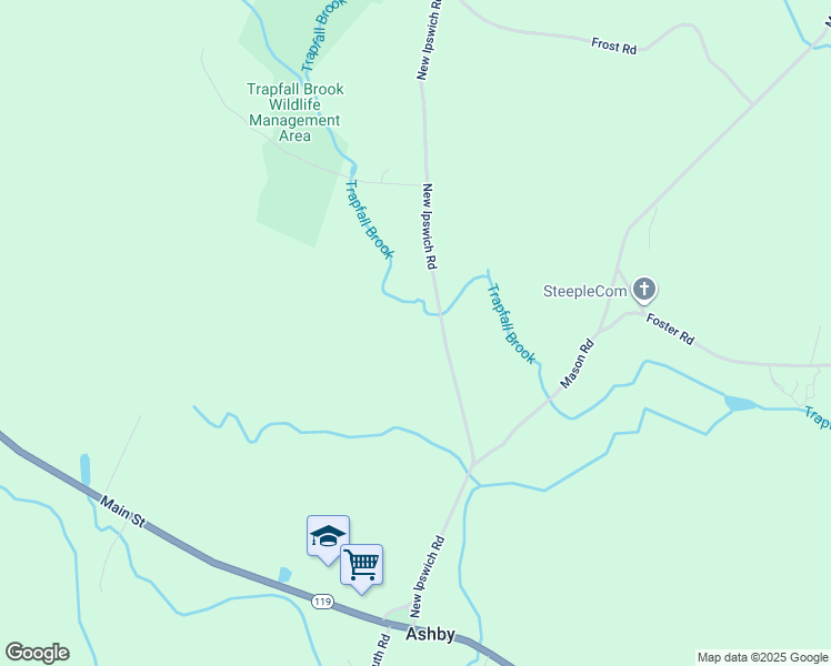 map of restaurants, bars, coffee shops, grocery stores, and more near 320 New Ipswich Road in Ashby