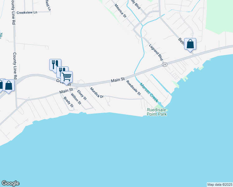 map of restaurants, bars, coffee shops, grocery stores, and more near 38151 Murdick Drive in New Baltimore