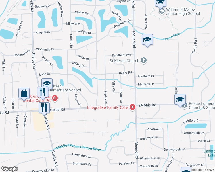 map of restaurants, bars, coffee shops, grocery stores, and more near 53268 Sophia Drive in Shelby charter Township