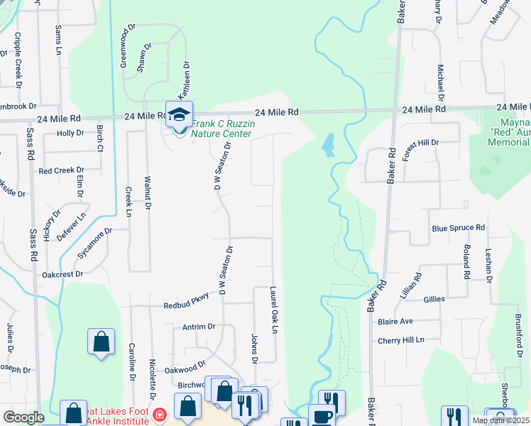 map of restaurants, bars, coffee shops, grocery stores, and more near 52354 Laurel Oak Lane in New Baltimore