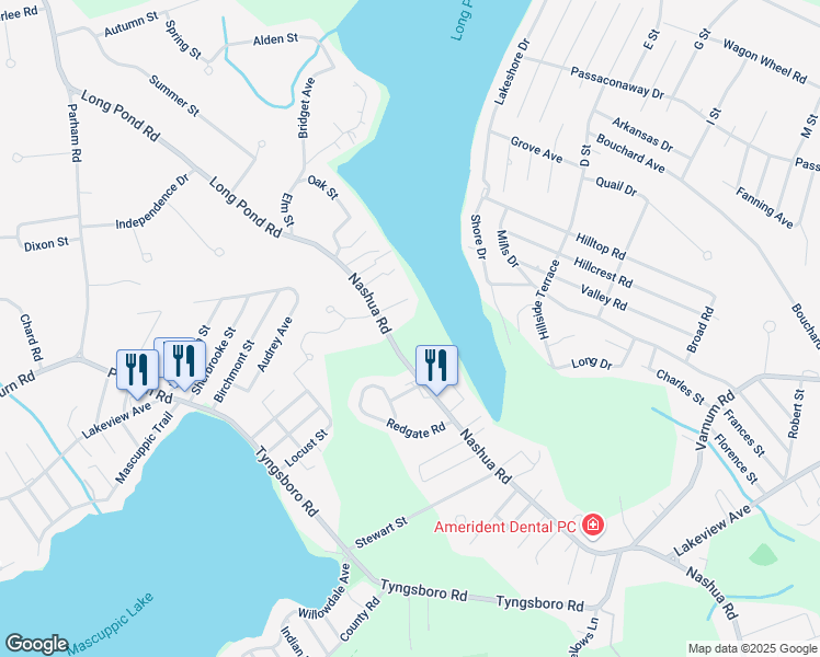 map of restaurants, bars, coffee shops, grocery stores, and more near 753 Nashua Road in Dracut
