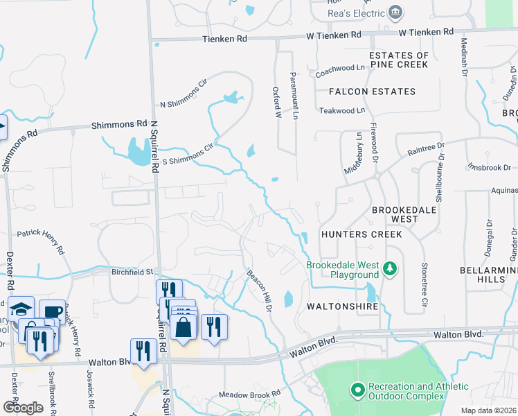 map of restaurants, bars, coffee shops, grocery stores, and more near 2685 Beacon Hill Drive in Auburn Hills
