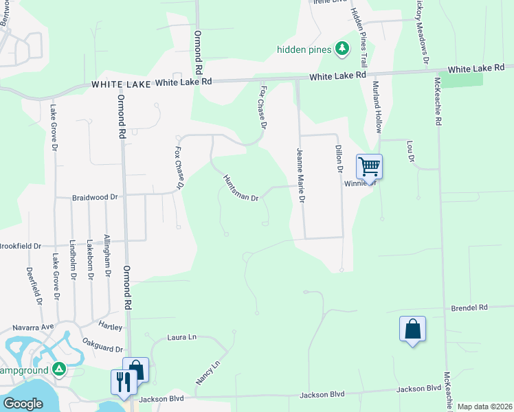 map of restaurants, bars, coffee shops, grocery stores, and more near 5163 Fox Chase Court in White Lake charter Township