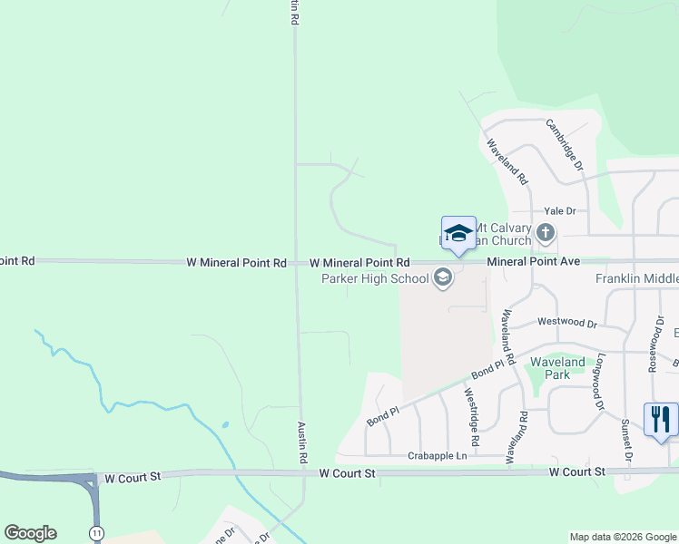 map of restaurants, bars, coffee shops, grocery stores, and more near 419 Willow Springs Court in Janesville