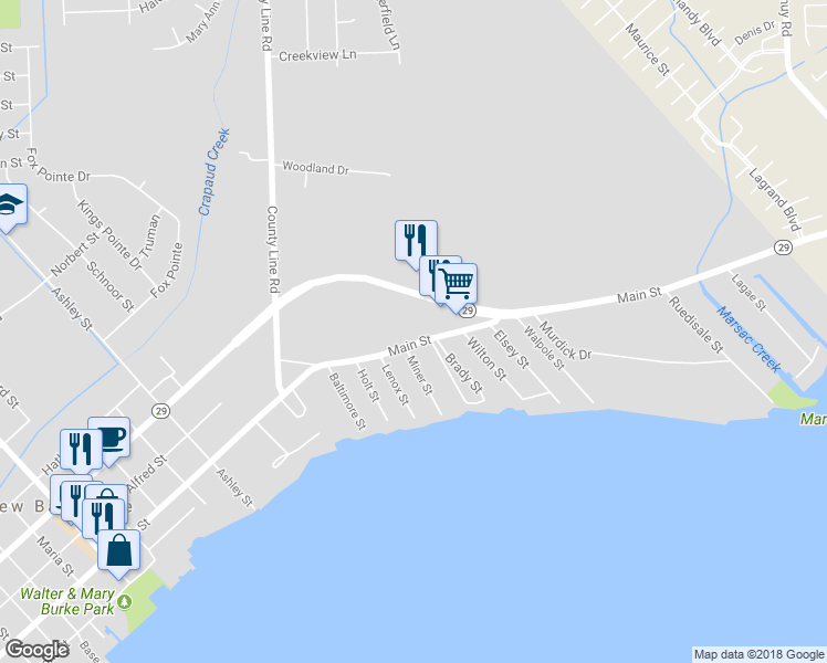 map of restaurants, bars, coffee shops, grocery stores, and more near 37803 Main Street in New Baltimore