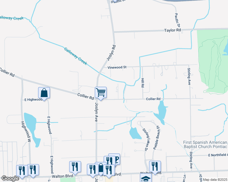 map of restaurants, bars, coffee shops, grocery stores, and more near 1085 Collier Road in Auburn Hills