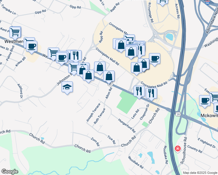 map of restaurants, bars, coffee shops, grocery stores, and more near 10 Alton Road in Albany