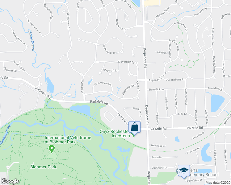 map of restaurants, bars, coffee shops, grocery stores, and more near 1097 Bloomview Circle in Rochester