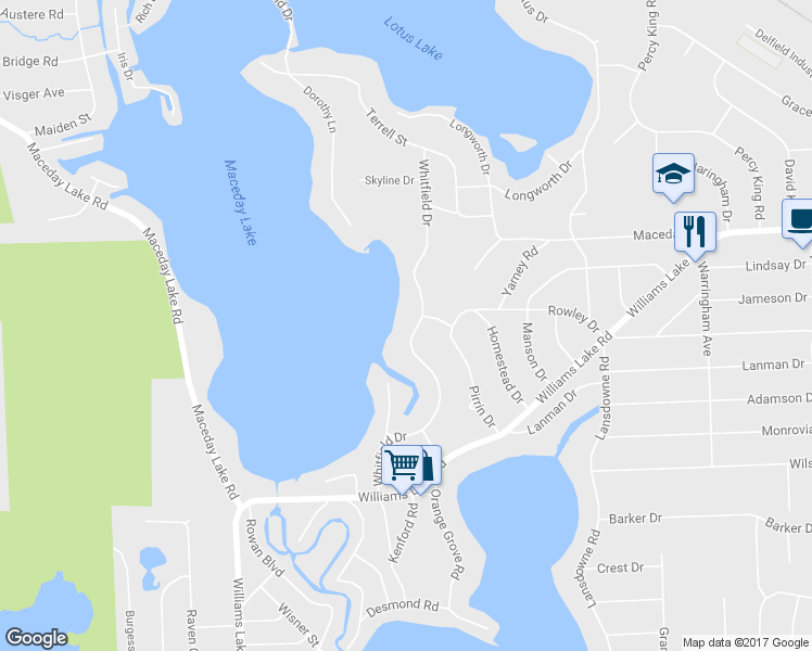 map of restaurants, bars, coffee shops, grocery stores, and more near 3341 Whitfield Drive in Waterford Township