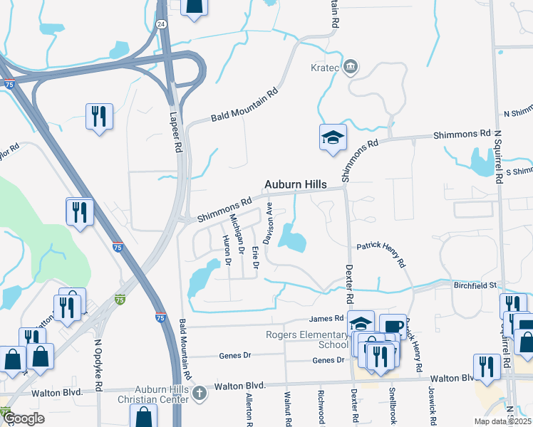 map of restaurants, bars, coffee shops, grocery stores, and more near 2622 Davison Avenue in Auburn Hills