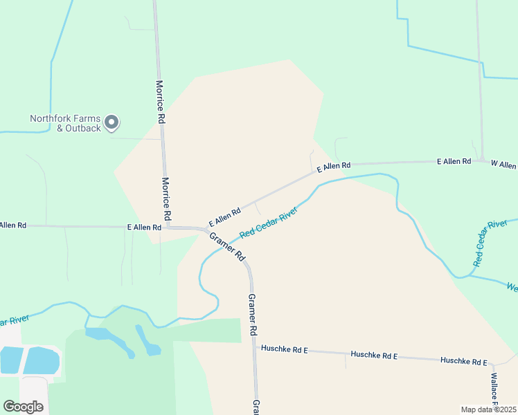 map of restaurants, bars, coffee shops, grocery stores, and more near 5150 East Allen Road in Webberville