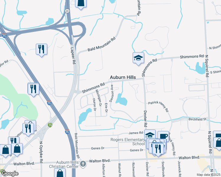 map of restaurants, bars, coffee shops, grocery stores, and more near 2616 Davison Avenue in Auburn Hills