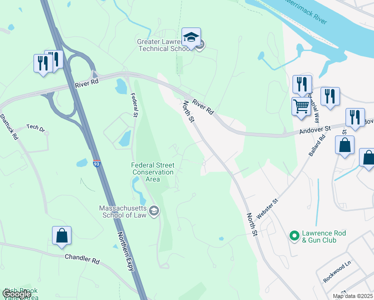 map of restaurants, bars, coffee shops, grocery stores, and more near 300 Brookside Drive in Andover