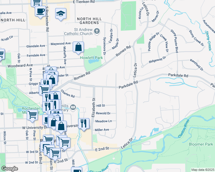map of restaurants, bars, coffee shops, grocery stores, and more near 810 Plate Street in Rochester