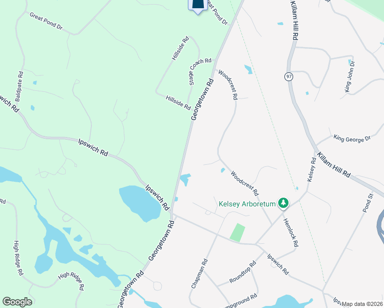 map of restaurants, bars, coffee shops, grocery stores, and more near 179 Georgetown Road in Boxford