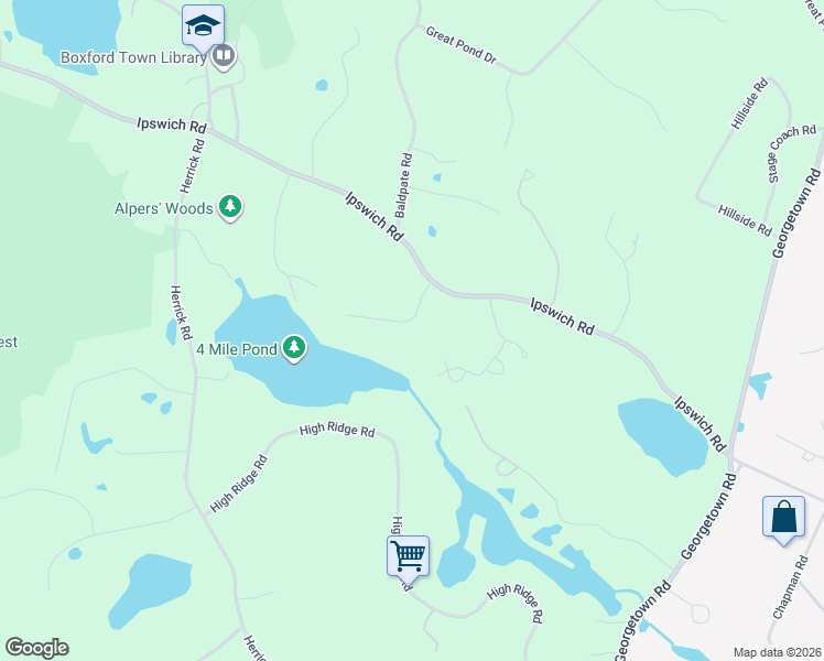 map of restaurants, bars, coffee shops, grocery stores, and more near 8 Fieldstone Way in Boxford