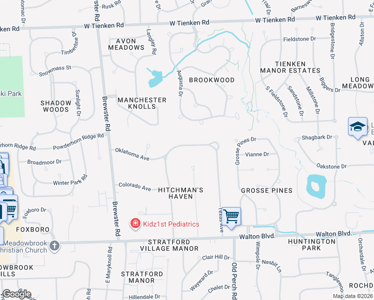 map of restaurants, bars, coffee shops, grocery stores, and more near 2131 Oklahoma Avenue in Rochester Hills
