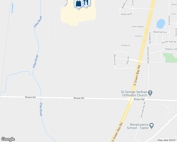 map of restaurants, bars, coffee shops, grocery stores, and more near 7003 Braun Road in Mount Pleasant