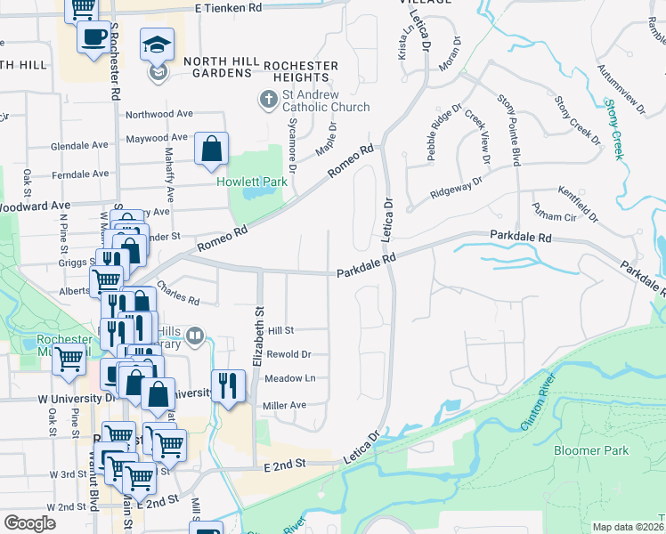 map of restaurants, bars, coffee shops, grocery stores, and more near 819 Miller Avenue in Rochester