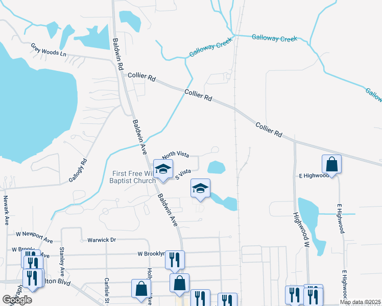 map of restaurants, bars, coffee shops, grocery stores, and more near 225 North Vista in Auburn Hills