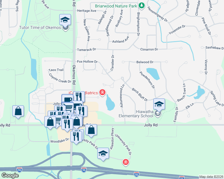 map of restaurants, bars, coffee shops, grocery stores, and more near 3651 East Meadows Court in Meridian charter Township