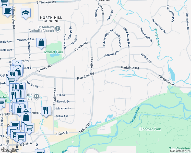 map of restaurants, bars, coffee shops, grocery stores, and more near 790 Letica Drive in Rochester