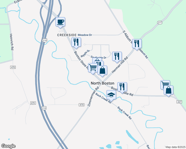 map of restaurants, bars, coffee shops, grocery stores, and more near in North Boston