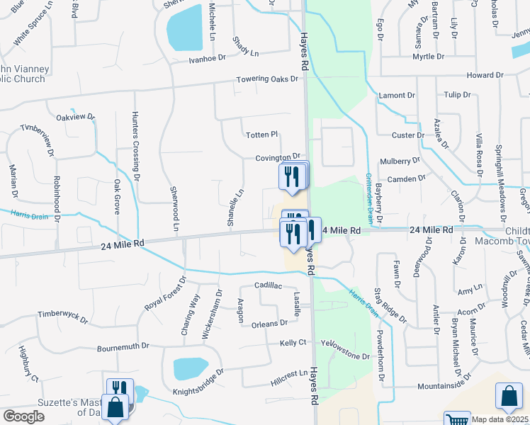 map of restaurants, bars, coffee shops, grocery stores, and more near 118 Celtic Drive in Macomb County