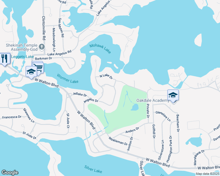 map of restaurants, bars, coffee shops, grocery stores, and more near 2721 Merelus Dr in Waterford Township