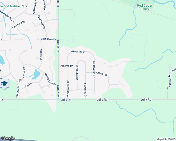 map of restaurants, bars, coffee shops, grocery stores, and more near 1548 Otsego Dr in Meridian Charter Township