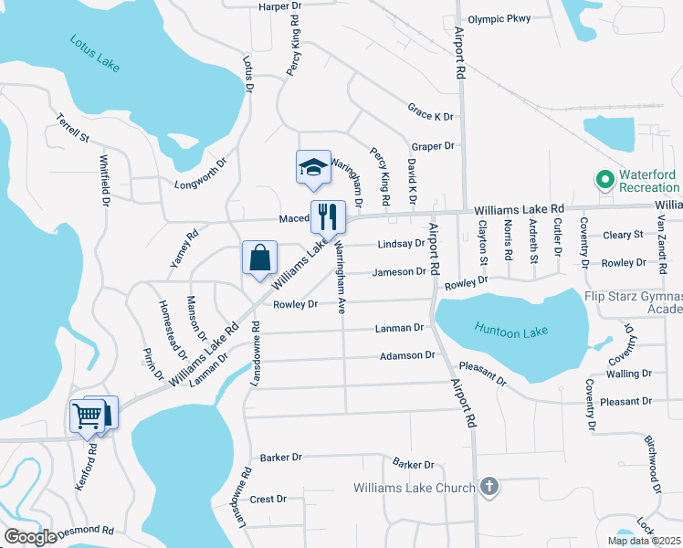 map of restaurants, bars, coffee shops, grocery stores, and more near 6259 Jameson Drive in Waterford Township