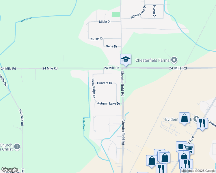 map of restaurants, bars, coffee shops, grocery stores, and more near 26570 Hunters Drive in New Baltimore