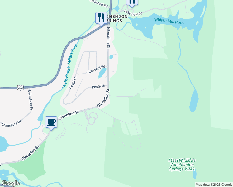 map of restaurants, bars, coffee shops, grocery stores, and more near 16 Windsor Road in Winchendon