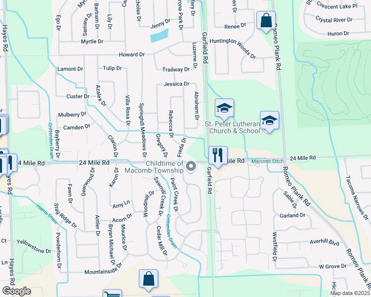 map of restaurants, bars, coffee shops, grocery stores, and more near 53076 Freda Dr in Macomb